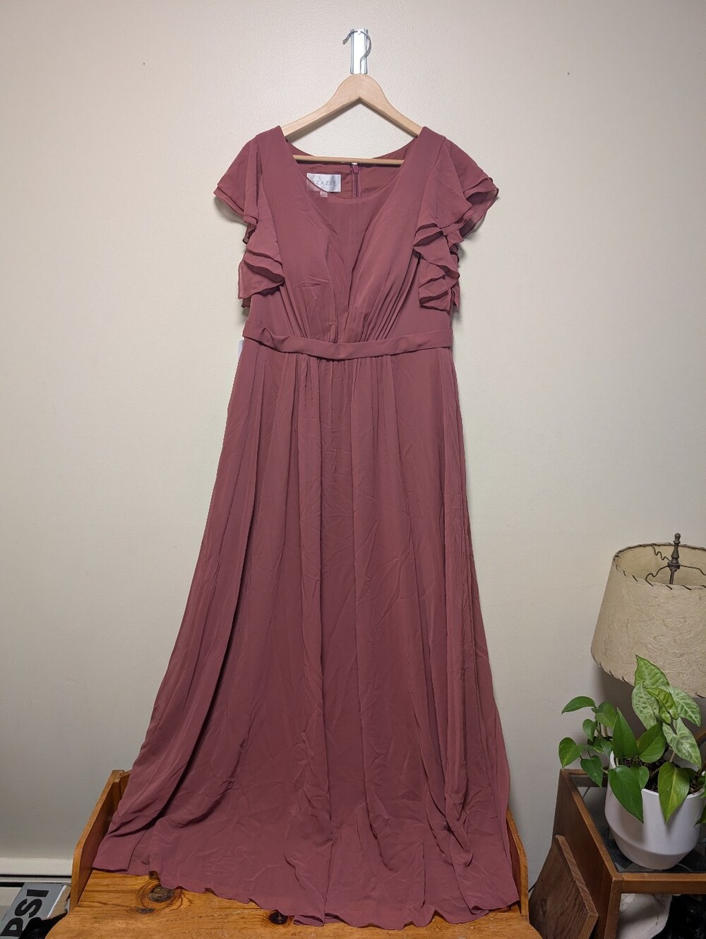 AZAZIE Daphne Desert Rose Chiffon Flutter Sleeve Bridesmaid Dress A16 NWT
